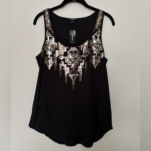 Black and Silver Geometric Sequin Tank Top
